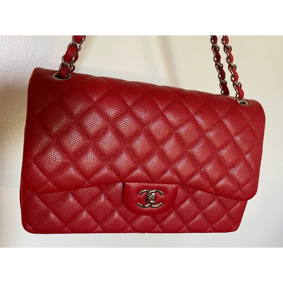 WOW! BRAND NEW CHANEL RED CAVIAR JUMBO FLAP BAG - Picture 2 of 10